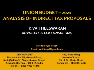 Union Budget 2021 - Analysis of Indirect Tax Proposals