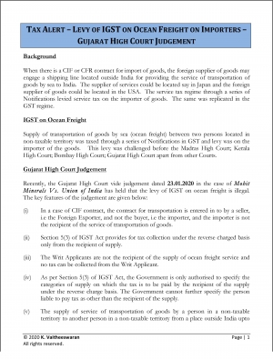 TAX ALERT – Levy of IGST on Ocean Freight on Importers - Gujarat High Court judgement