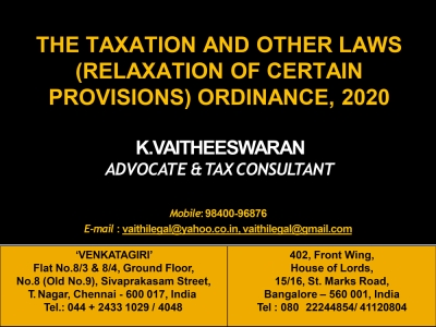 Taxation and Other Laws (Relaxation of Certain Provisions) Ordinance 2020