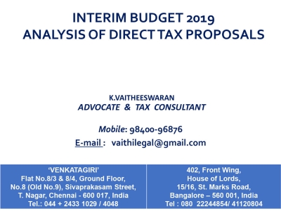 Interim Budget 2019 Analysis of Direct Tax Proposals
